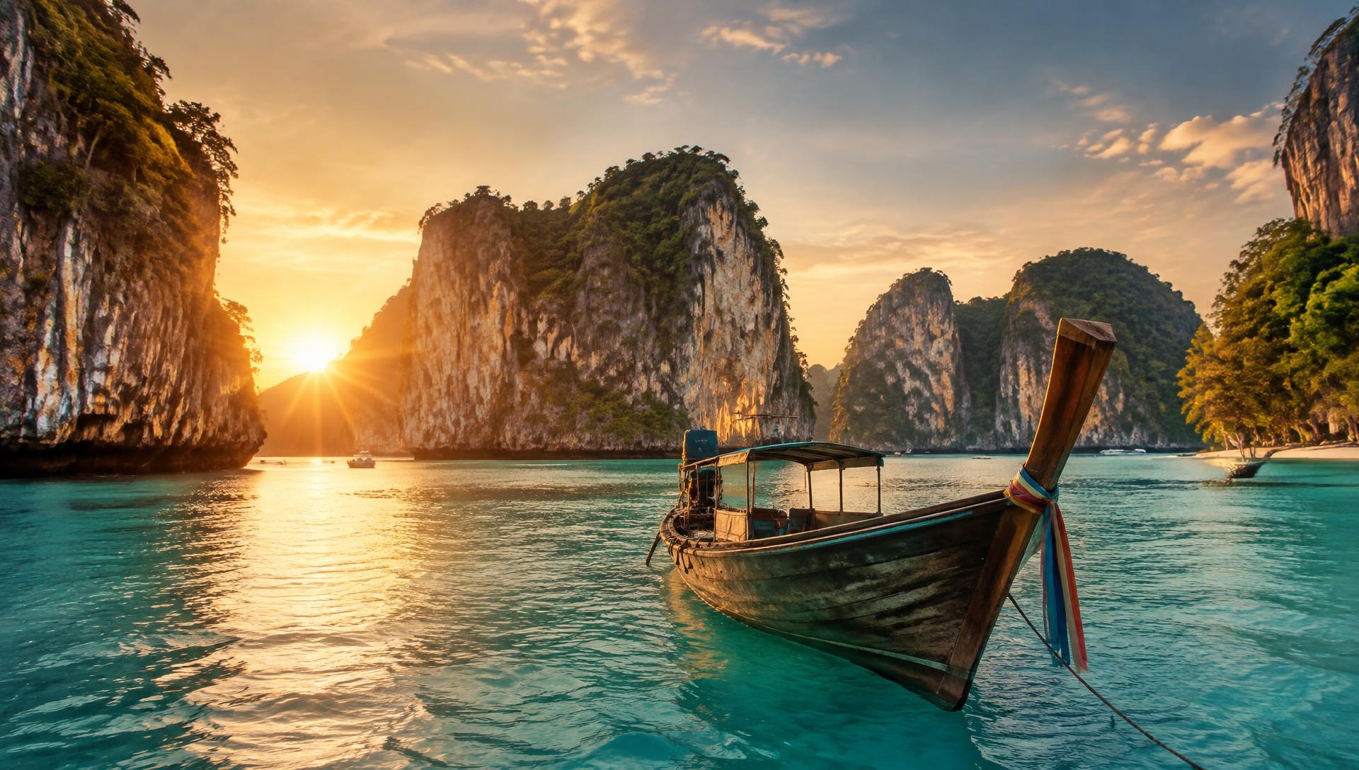 Turquoise lagoon at sunset